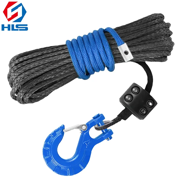 Heavy Industry Tractor Tug Winch Lines  Blue 12-Strand Synthetic ATV/UTV Winch Rope and hook