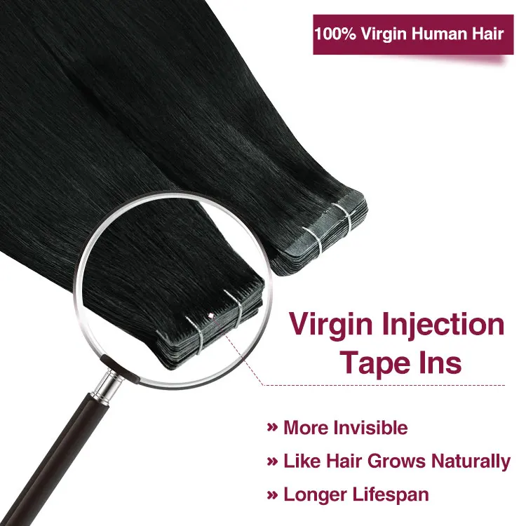 FH Wholesale Injected Virgin Remy Human Tapes Hair Black Jet #1 Invisible Straight Human Hair Tape in Extensions