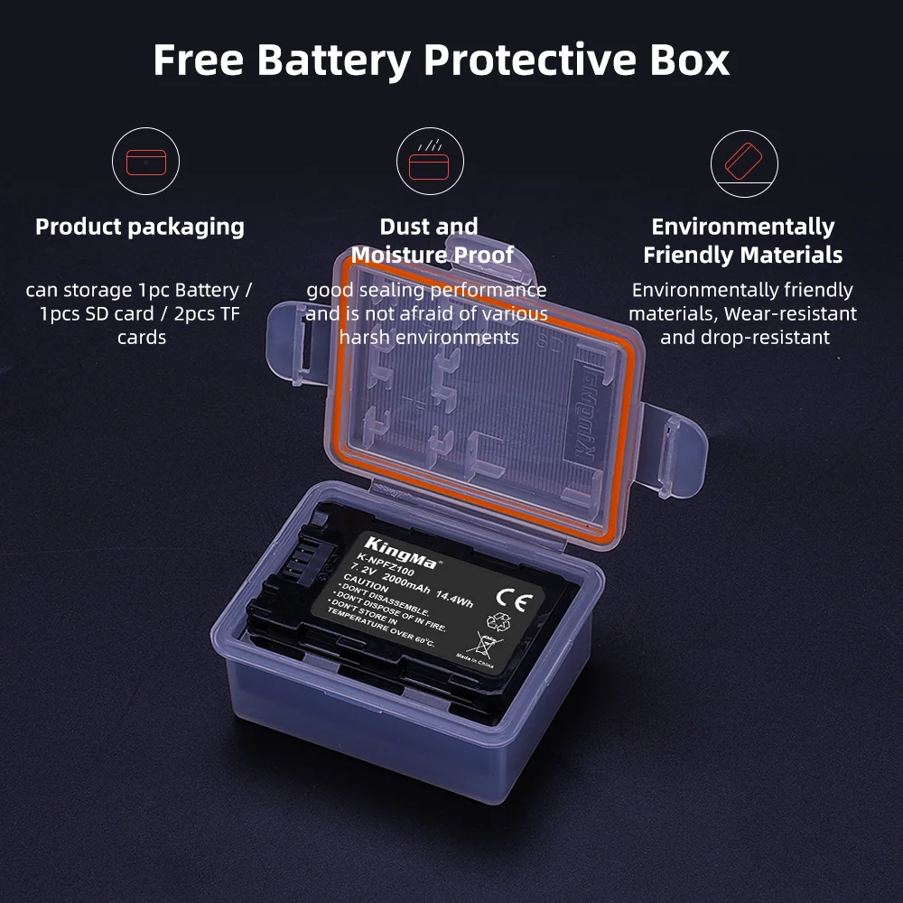 KingMa NP-FZ100 2000mAh Rechargeable Digital Battery NP-FZ100 7.2v Digital Batteries for Sony A5000 A6300