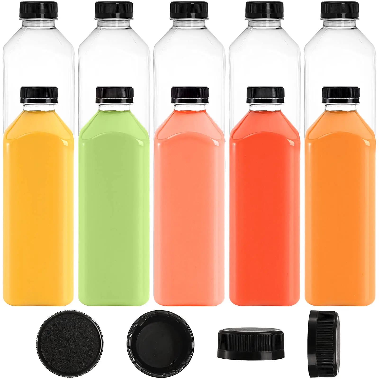 wholesale Empty Plastic Juice Bottles with Caps Reusable Clear Bulk Beverage Containers for Juice Milk and Other Beverages