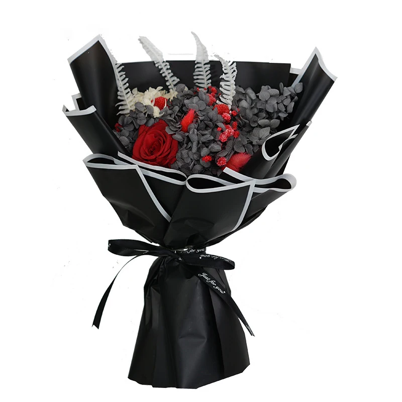 Red Preserved Roses and Baby Breath Preserved Rose Flower Bouquet De Fleurs Valentines Gift Box For Wedding