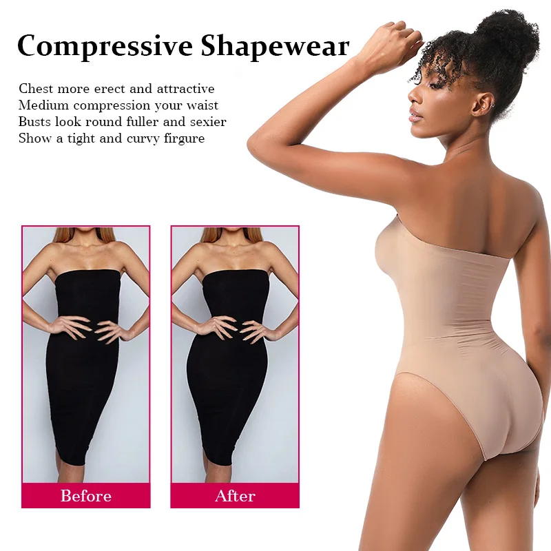 Compressive Strapless Bodyshaper Tube Top Bodysuit Seamless Shortie Shapewear Sculpt Full Body Shaper with Attachable Strap