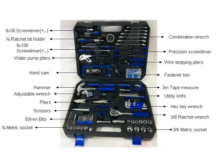 198pcs Hot sales professional  hand repair car with plastic box  tool set tools kit