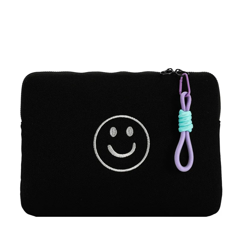 Custom Soft Mesh Laptop Protector Portable Sling Hook Handle Laptop Bag 11'/13' Cute Smile Embroidery Laptop Sleeve Case