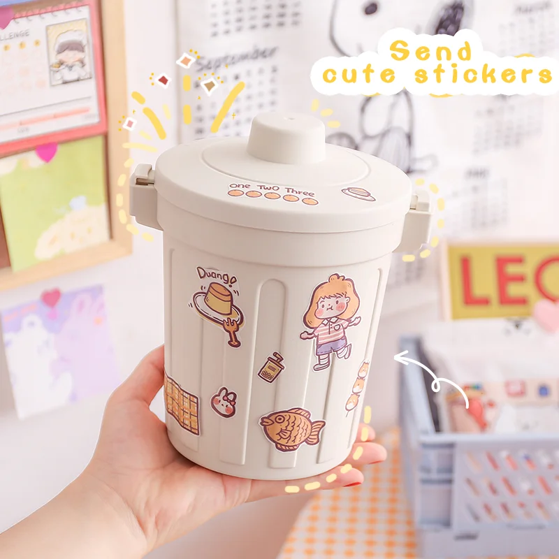 W&G Cute Girl Bedroom Dormitory Creative Pen Holder Paper Basket Storage Box Desktop Small Trash Can with Lid