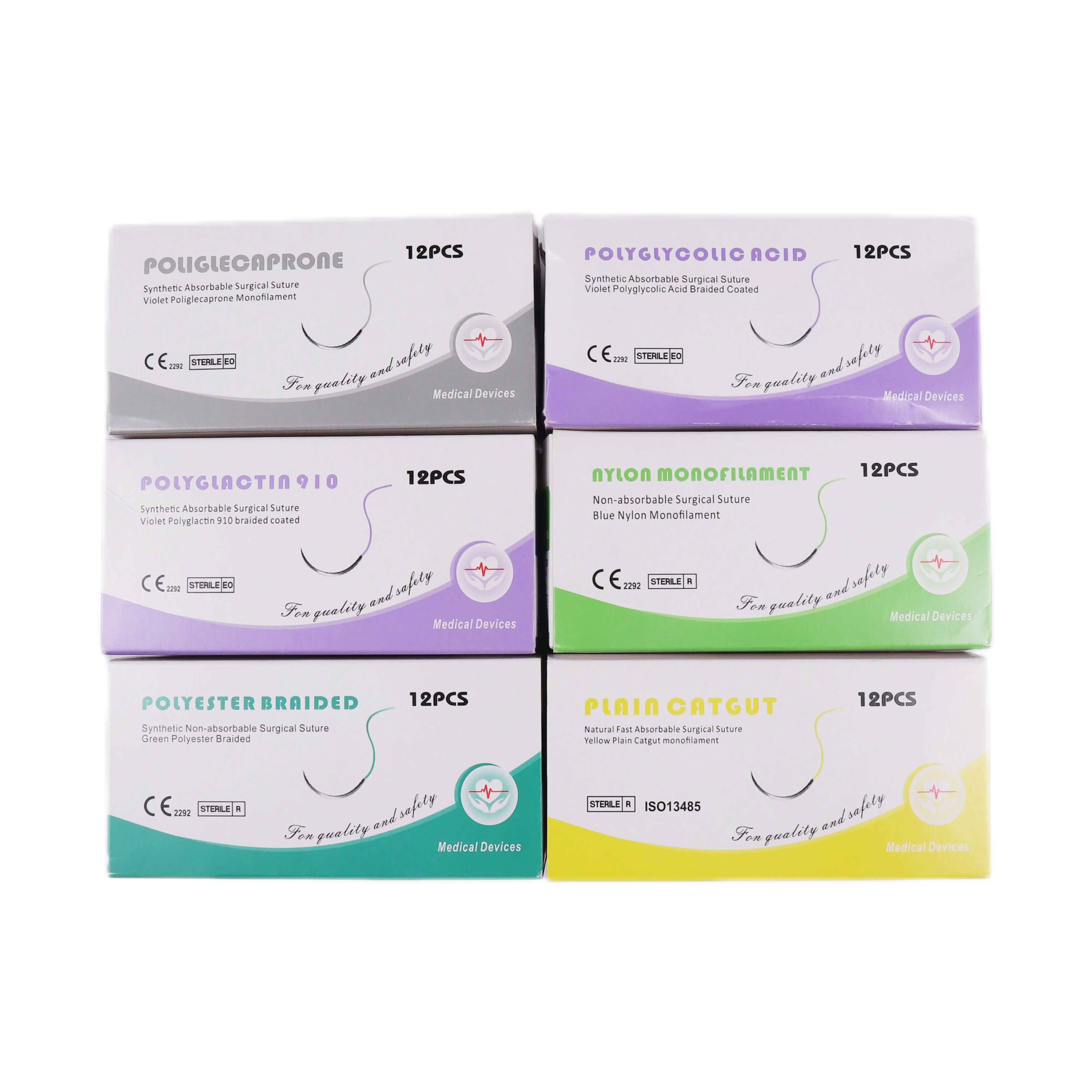 Surgical Suture Polyglactin 910 Polyglycolic acid Synthetic Braided Absorbable Chromic Nylon Silk Polypropylene suture 75 cm