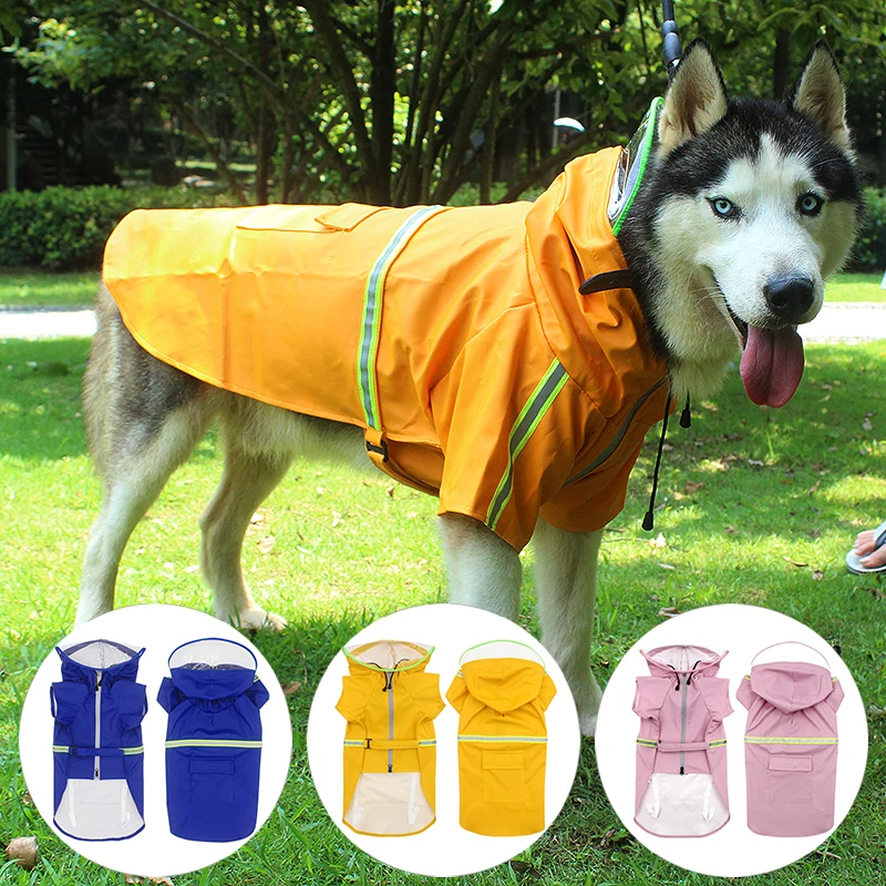 Whole sale Large reflective clothes pet dog rain coat jacket luxury outdoor waterproof raincoat for large dogs