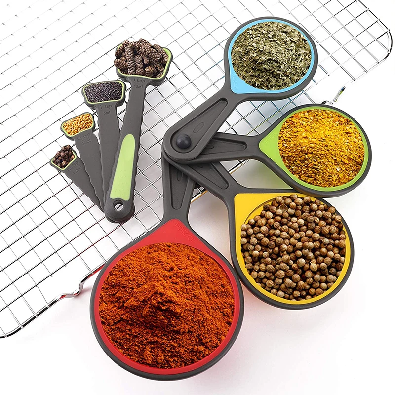 Wholesale 8 Piece Colorful Plastic And Silicone Measuring Cup And Spoon Measuring Cups Set Of Collapsible