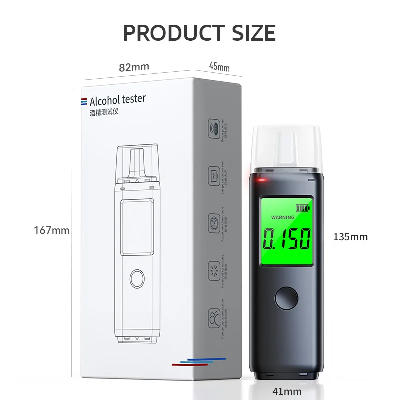 Breathalyzer alcoholmeter digital can OEM color Detector Alcotester breath alcohol teste for home/personal use/gift Mr black 05