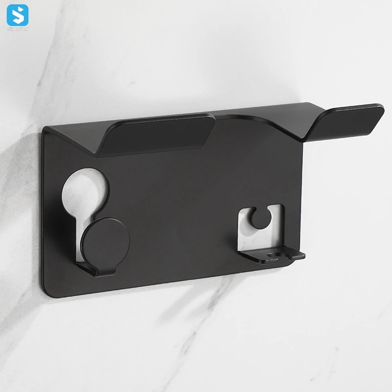Wholesale Bathroom Space Aluminum Storage Rack Without Punching Wall Hanging Hair Dryer Holder
