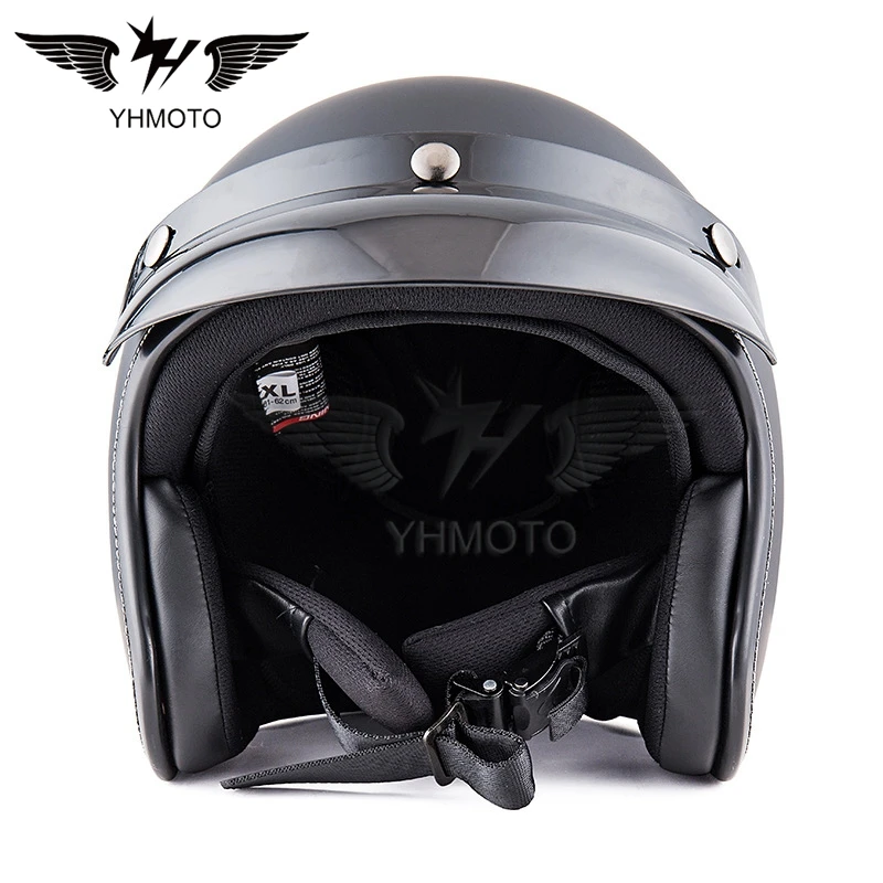 YHMOTO Low Profile Cafe Racer Novelty Half Helmet Motorcycle Retro Pilot Helmet Vintage Moto Cycle Helmet