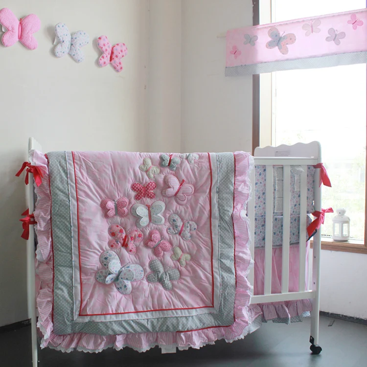 
China supplier 9pcs vivid design 3d butterflies baby girl crib bedding sets 
