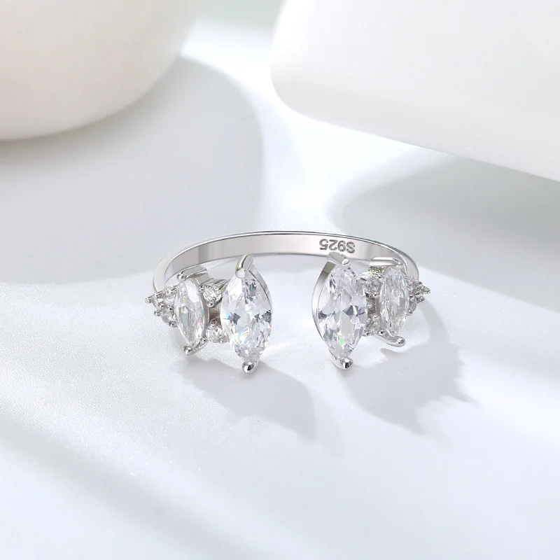 RINNTIN SR216 925 Sterling Silver Finger Rings Top Sellers Double Big Oval Zircon Exaggerated Nail Champagne Symbol Complex Ring