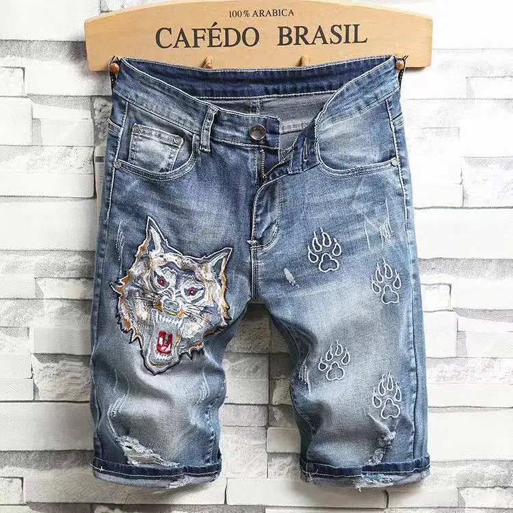 
2021 High quality summer denim ripped shorts male jeans men short pants Young jeans fit breathable five trousers 