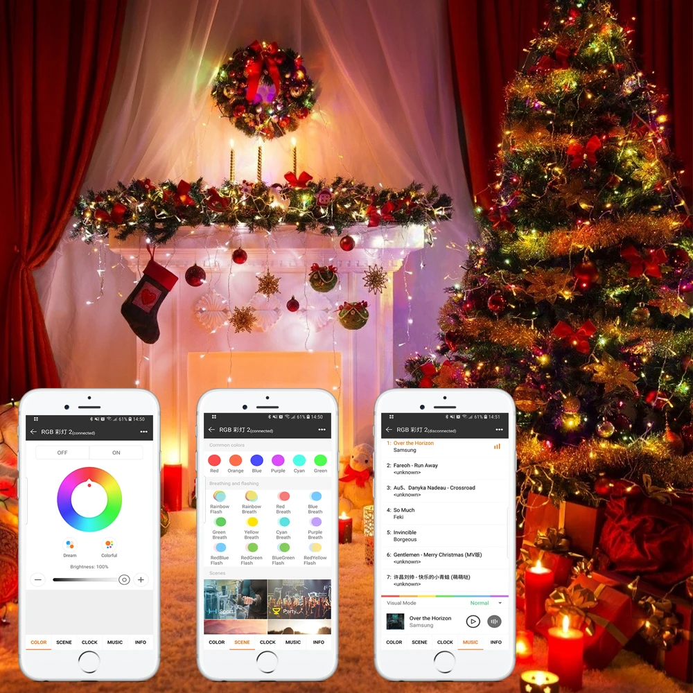 Рождественское Освещение для дома, украшение для событий, светодиодная уличная гирлянда, резиновый кабель для управления мобильным телефоном