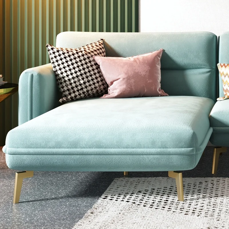 Modern Leisure L-shaped Blue Velvet Corner Couch Set Furniture Living Room Sofa