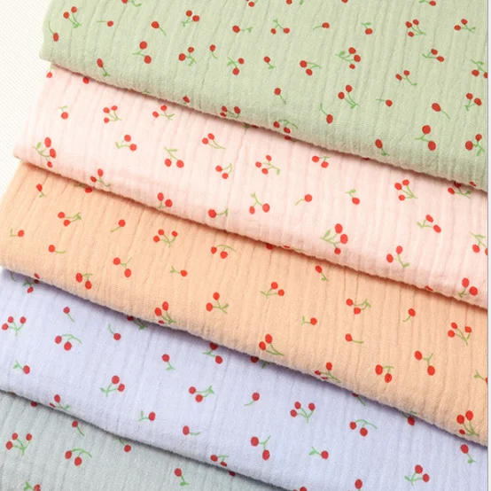 Cherry print Crepe Fabric Cotton Double Gauze Fabric DIY Sewing Textile Pajamas Cloth Material