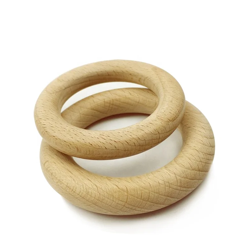 Wholesale Custom Size Wooden Baby Teether Ring Beech Wood Newborn Teething Toy