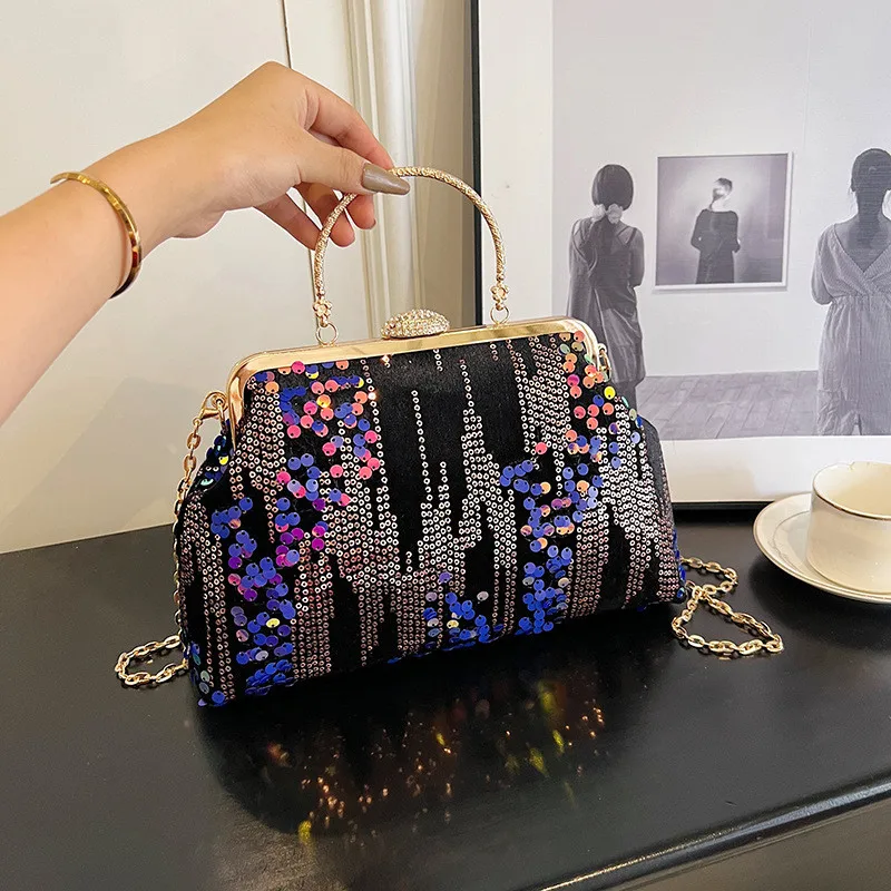 Fashion Formal Evening Bag Clutch Purse Lady Girl Handbag Evening Clutch Kiss Lock Sequin Embroidered Purse For Women