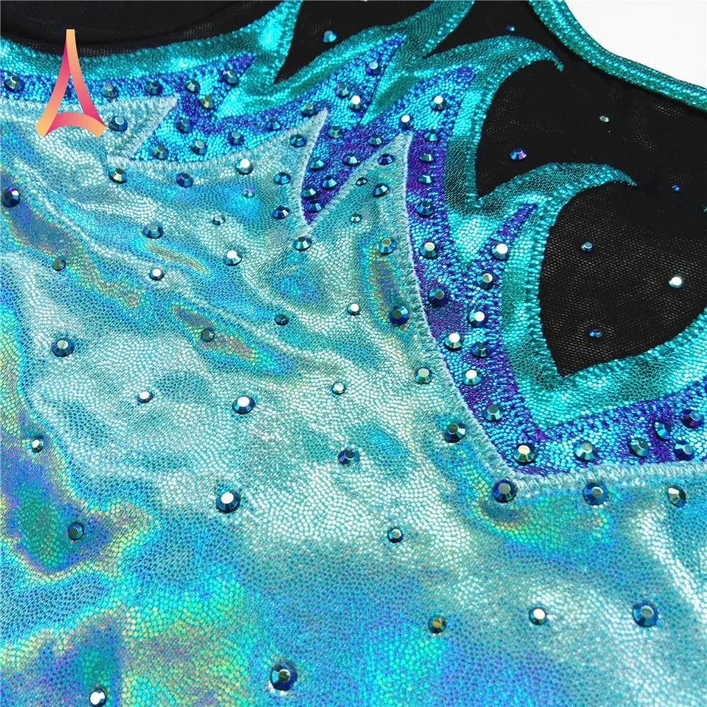 Green Black Ombre Shiny Leotard Long Sleeve Gymnastics Leotards