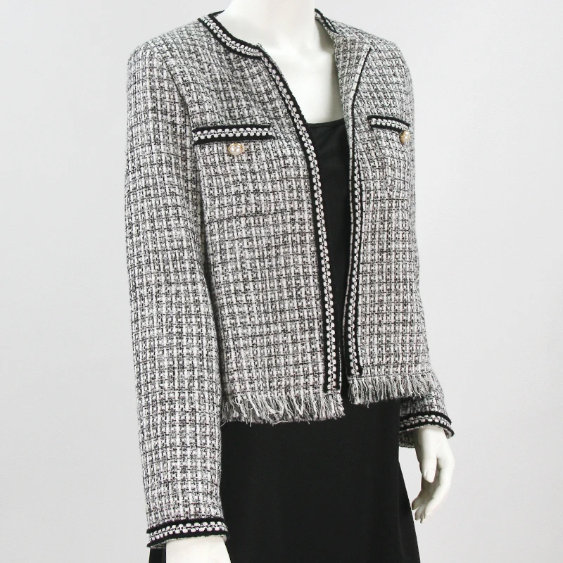 Spring/Summer Tweed Tassel Jacket Brand Women's Short Slim Wool Houndstooth Coat Blazer