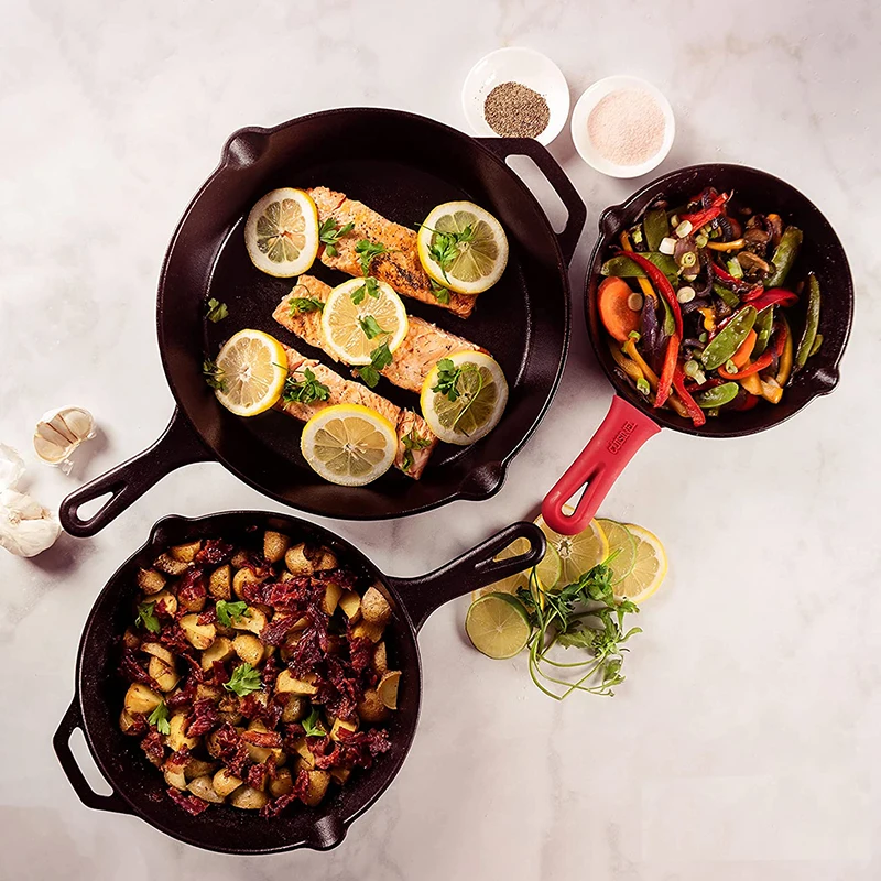 Heavy Duty Seasoned Iron Cast Skillet For Indoor & Outdoor Cooking - Grill, Stovetop, Induction, Oven & Campfire Safe