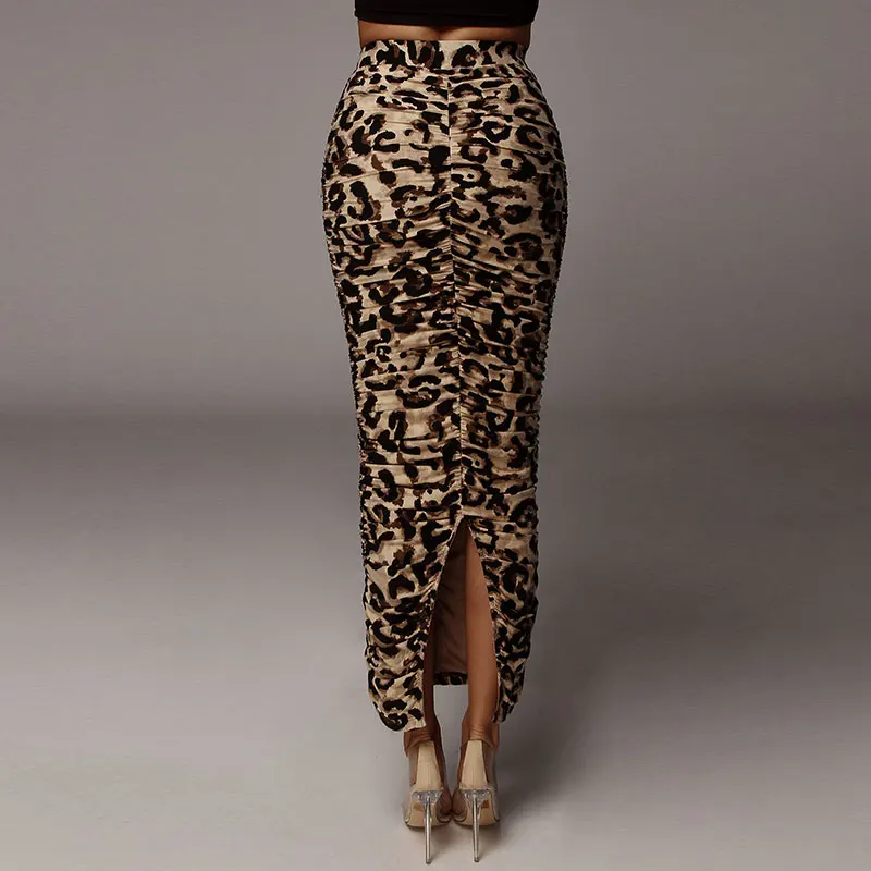 2022 Summer midi skirts with LEOPARD HALOW RUCHED SKIRT