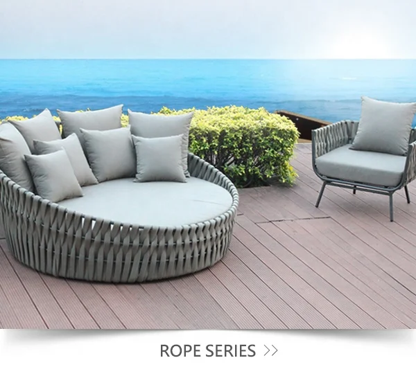Outdoor rope woven furniture garden sunbed round rattan wicker daybed