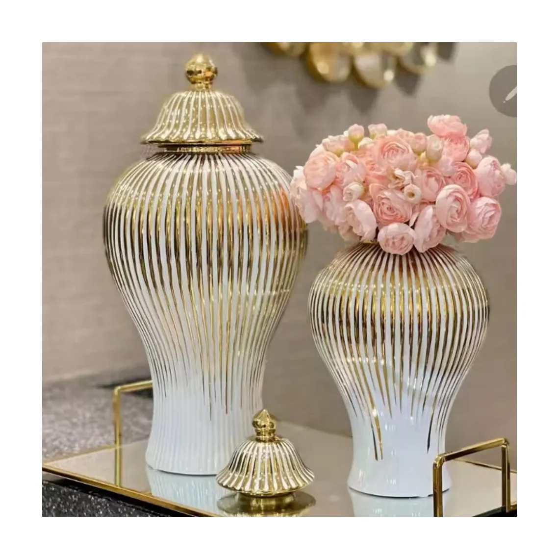 Factory direct sale Modern white with gold ginger jar ceramic vase for wedding decoration home decoration