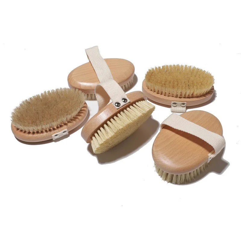Hot Selling Beech Wood Bath Brush Oval Bristle Massage Bath Brush Hand-held Extended Sisal Bath Brush