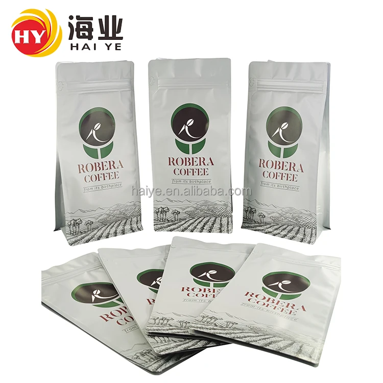 Haiye Coffee Bag Resealable Zipper Ground Coffee Pouch Ziplock Flat Bottom Bag With Valve