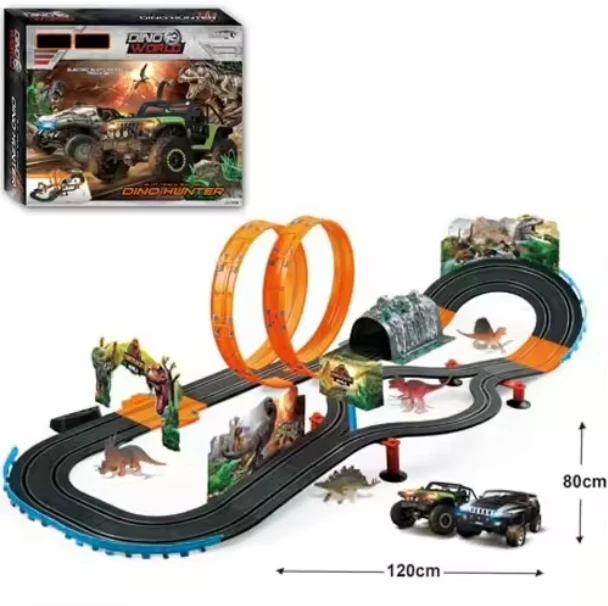 1:43 Racing Track Battle Game Hand Controller Dinosaur Toy Juguet Diy Assemble Slot Model Set For Kid
