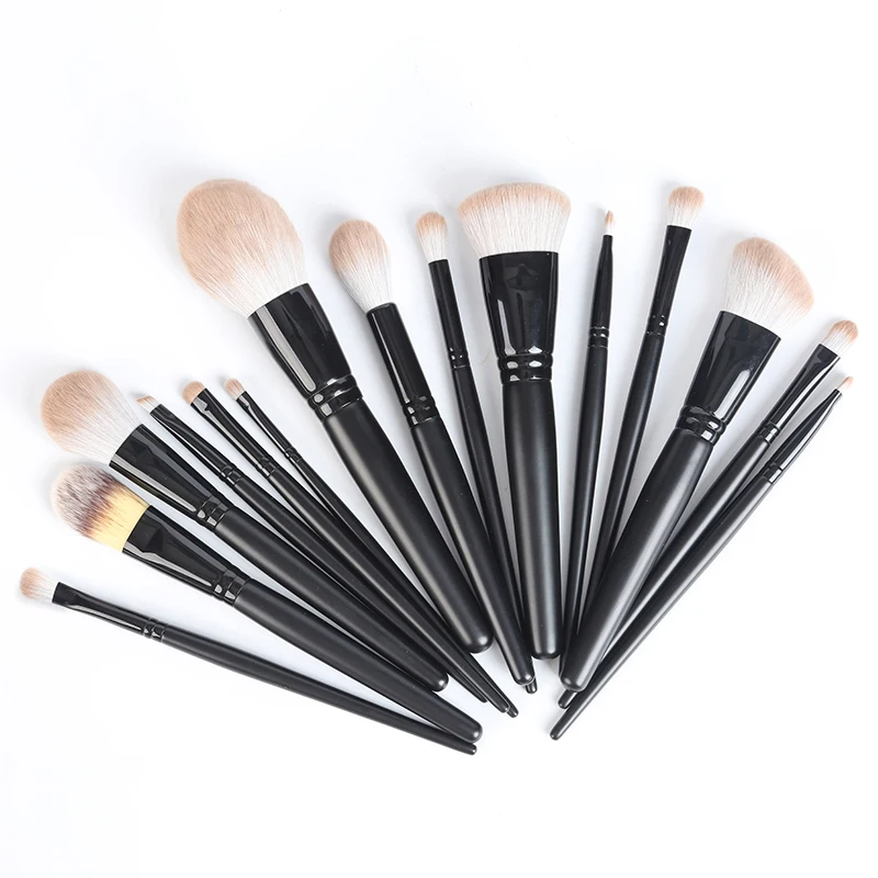 Super Quality 15 Pcs All Black Custom Logo Makeup Brushes Soft Synthetic Fiber Multipurpose Eco Friendly Makeup Brush Set
