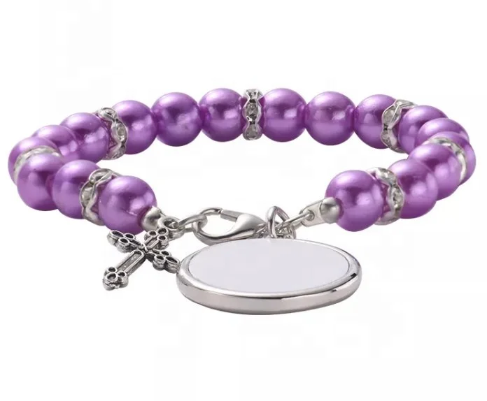 Lancoda Circle Sublimation Blank Bead Cross Bracelet