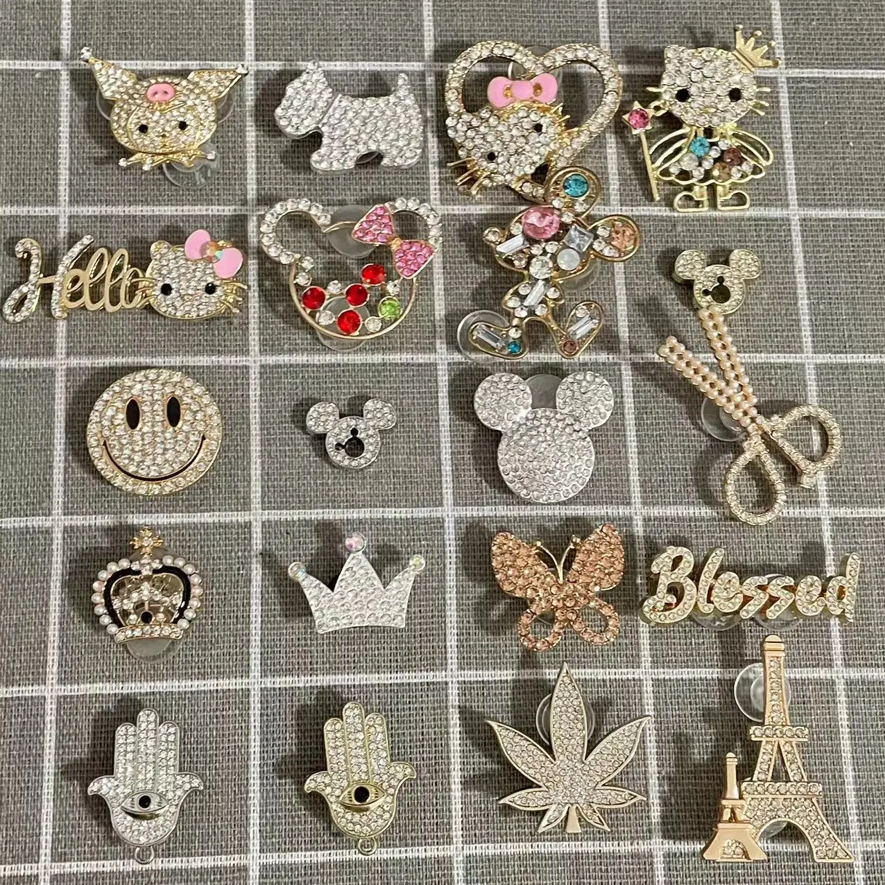 Hot sale croc slippers accessories metal bling charms hello ty croc charms shoe charms for croc shoes decoration