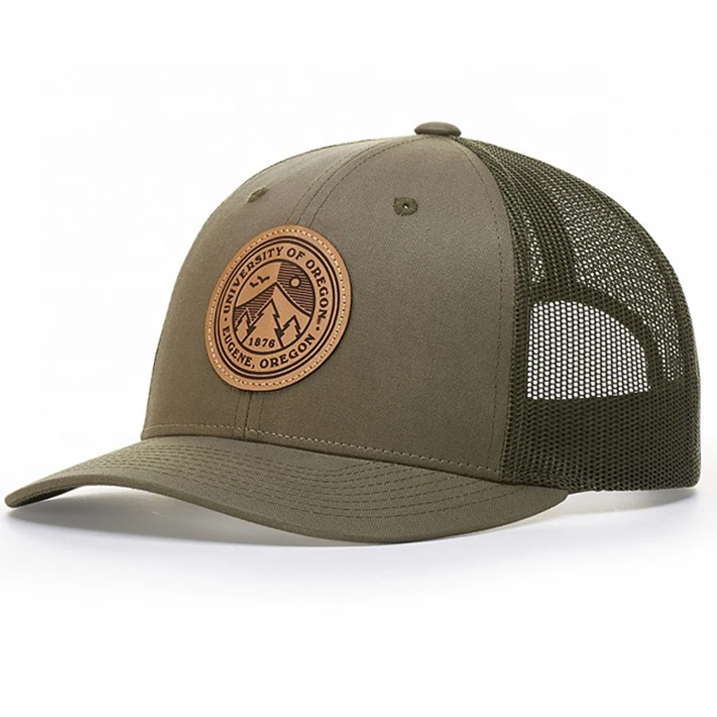 Custom New Style Leather Patch Logo Trucker Hats 6 Panel Trucker hats