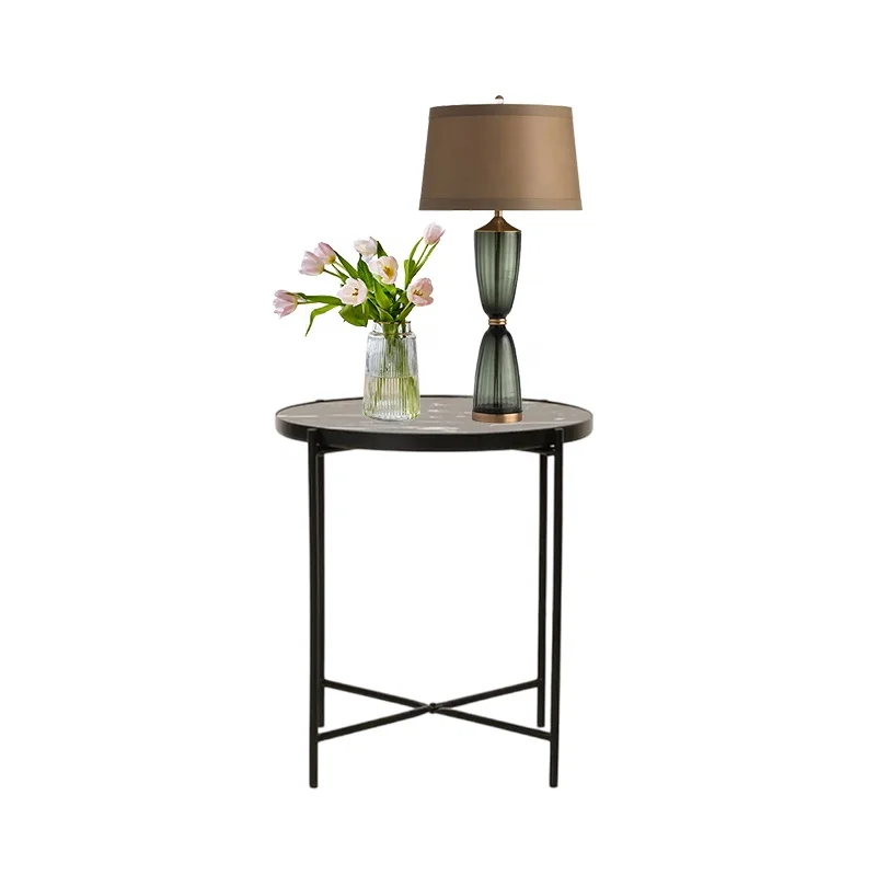 Legs Snack Tea Side Table End Table OEM Veneer Birch Wood Marble Glass Top with Metal Iron Living Room Furniture Modern
