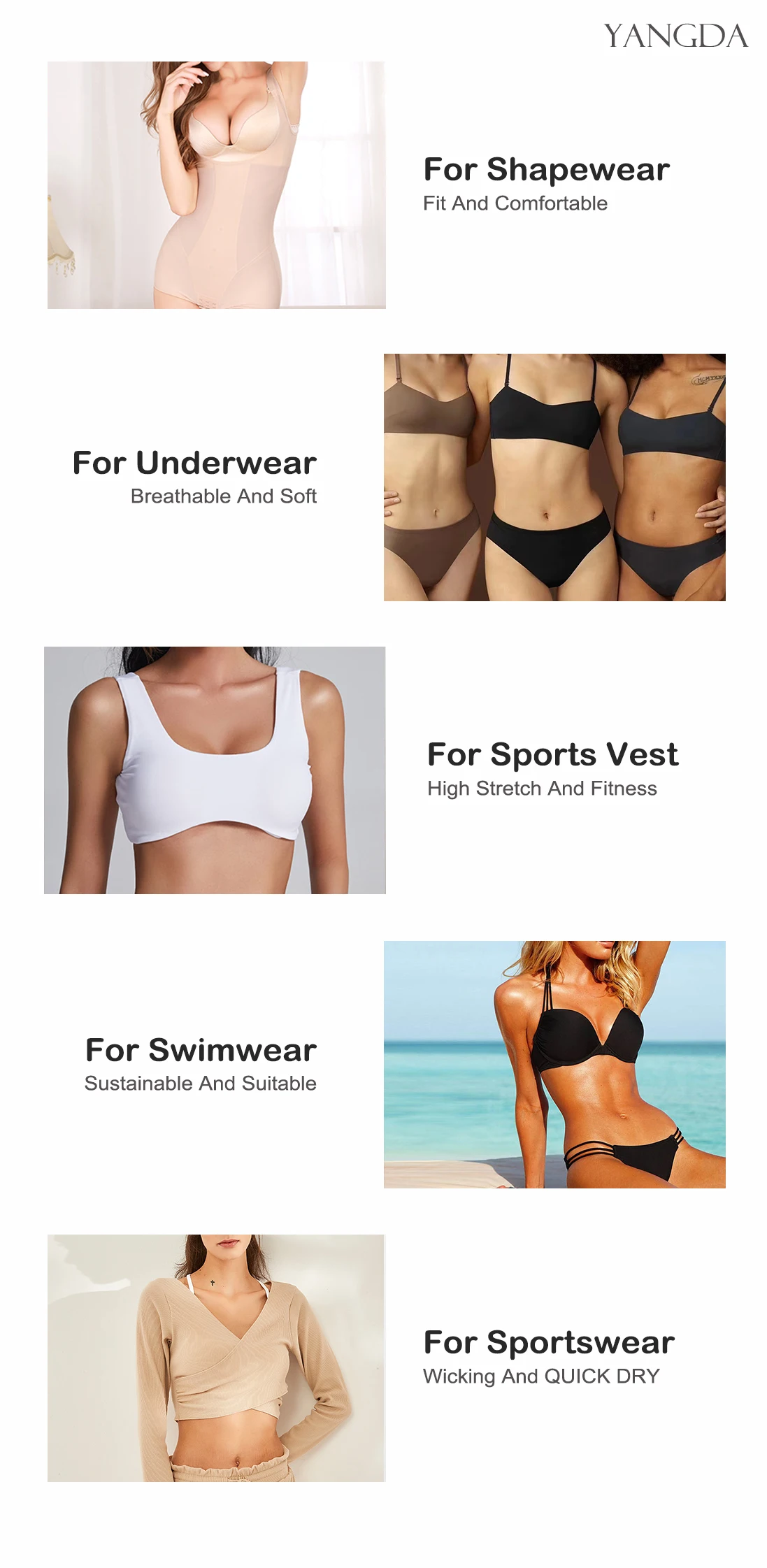 Manufacture 170GSM Nylon Spandex 4 Way Stretch Sandwich Interlock Scuba Sportswear Women Vest Underwear Bra Fabric