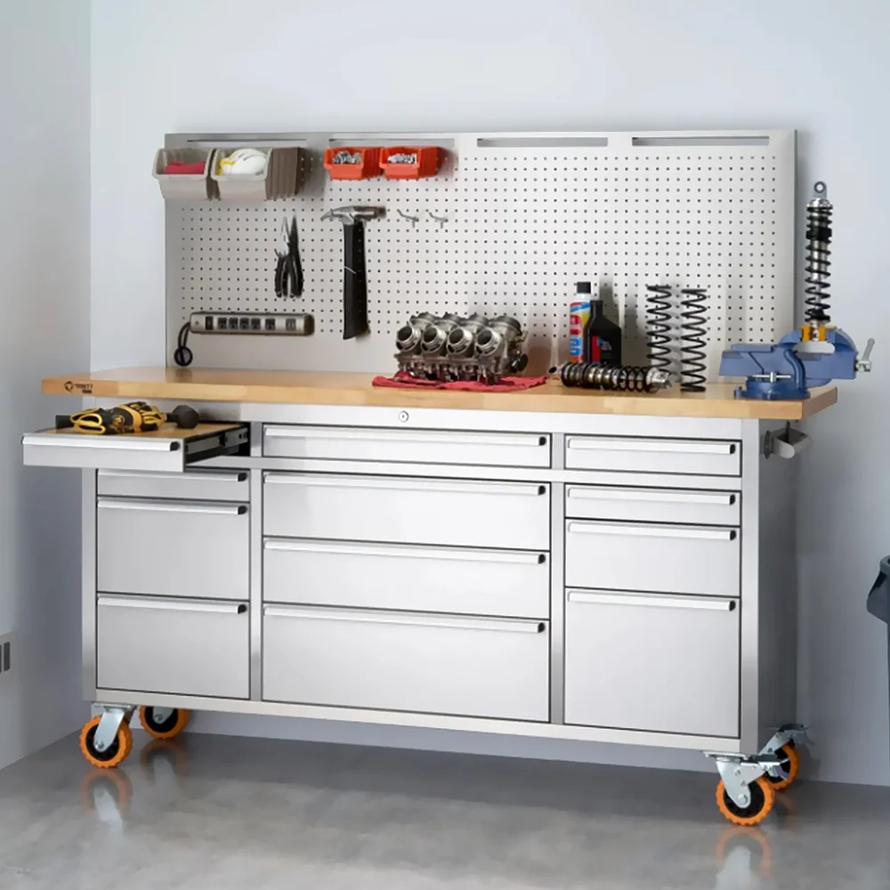 72-Inch Mobile Tool Chest with 15 Drawers Locking Key System Rolling Cabinet Drawer Liners for Garage Warehouse Repair Shop