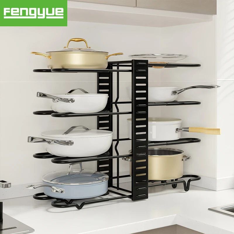 Kitchen utensil pot grid fry hot pan lid holder pan rack organizer for cabinet