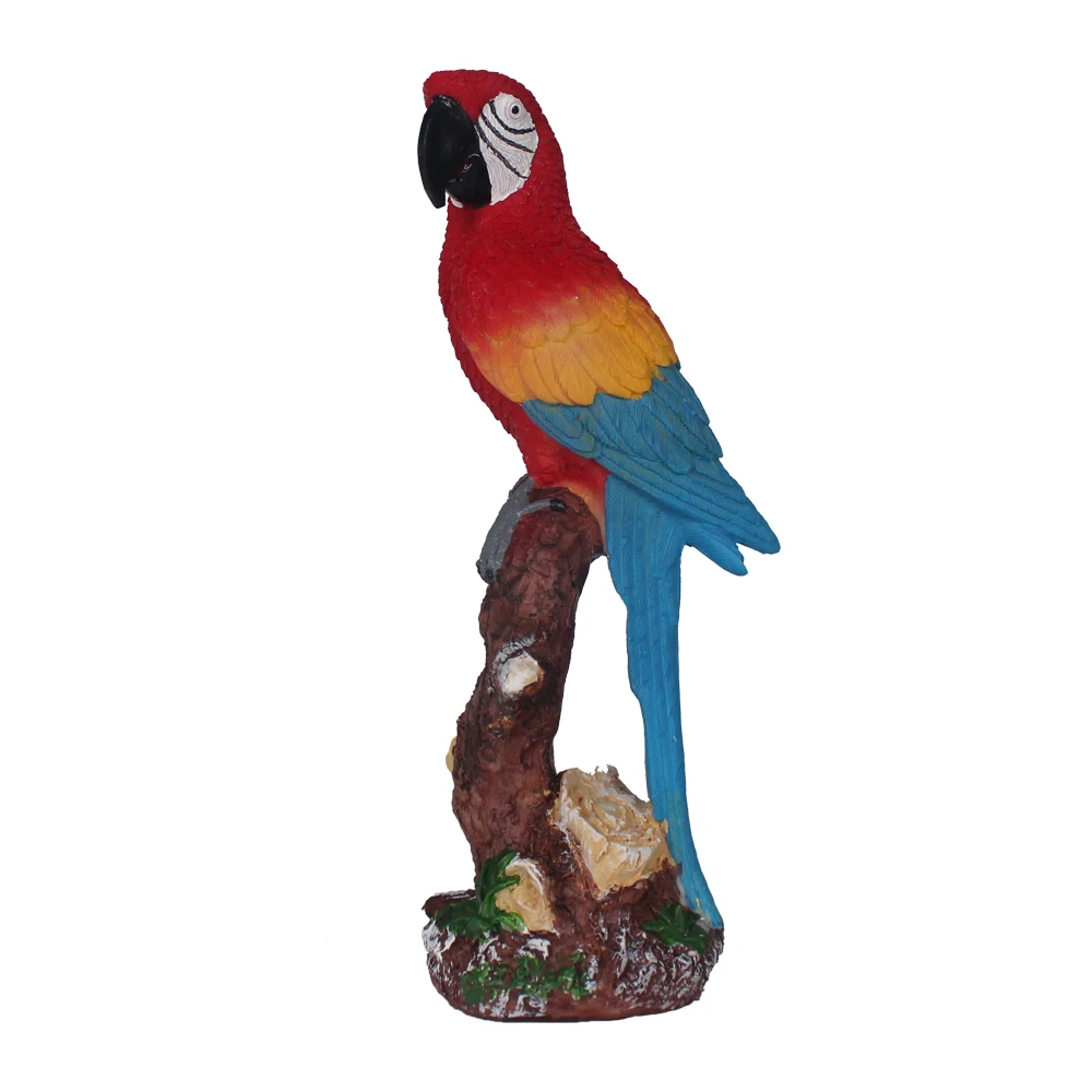 jinhuoba Beautiful Tropical Rainforest Paradise Bird Scarlet Macaw Parrot Statue Perching On Tree Branch Decorative Figurine