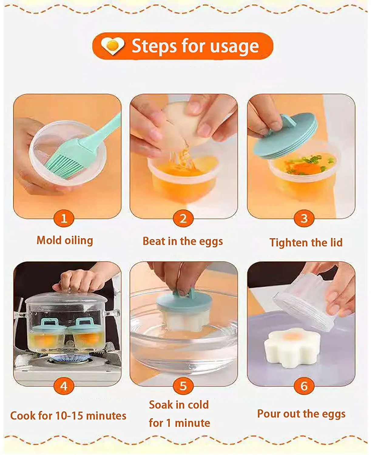 Creative Design 4 Pcs Food Grade Silicone Egg Steamer Poacher Cooker Cute Egg Poacher Cups With Lid&Brush