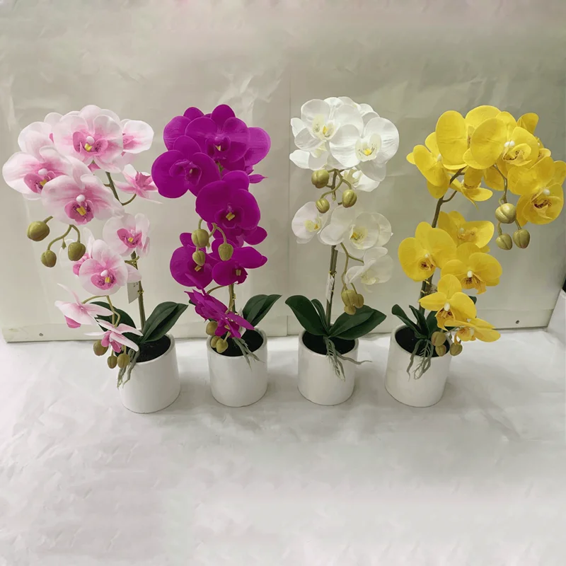 Decorative Flowers And Plants Artificial Flowers Pot White Orchid Phalaenopsis Orchids Artificial Flowers Real Touch