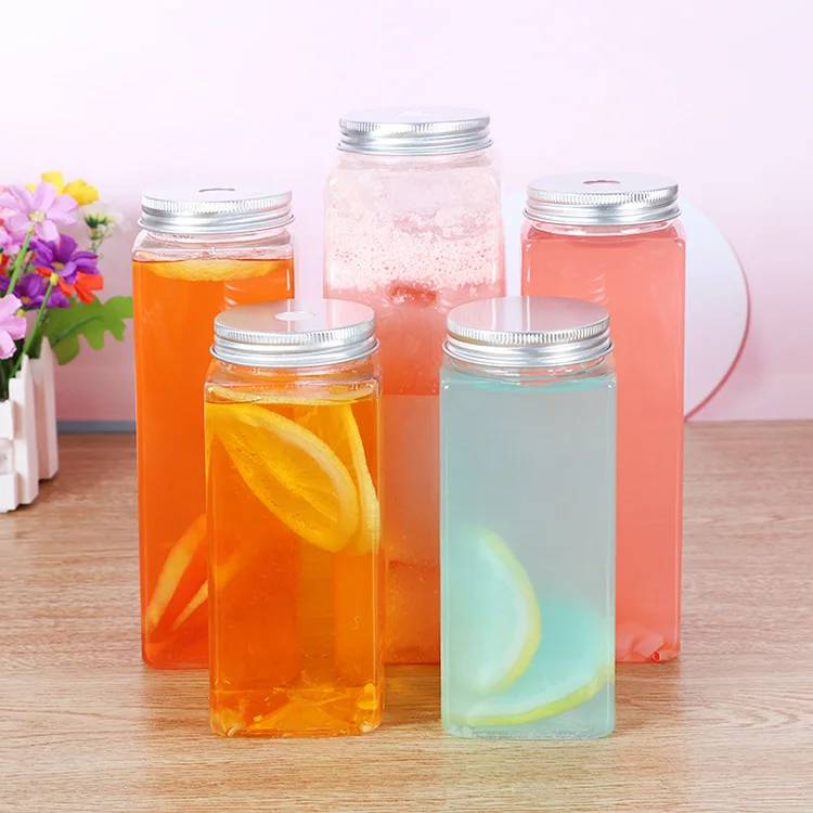 
12 Oz 16oz Empty Square Transparent Pet Plastic Smoothie Juice Bottle With Top 