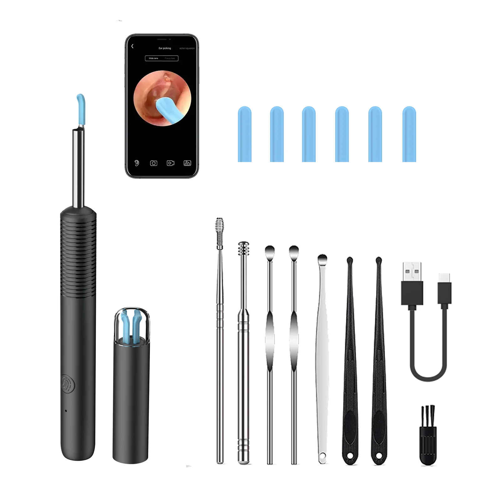 B-OEM wholesale adult infant use endoscope hd visual earwax removal kit wax removal tool earplugs