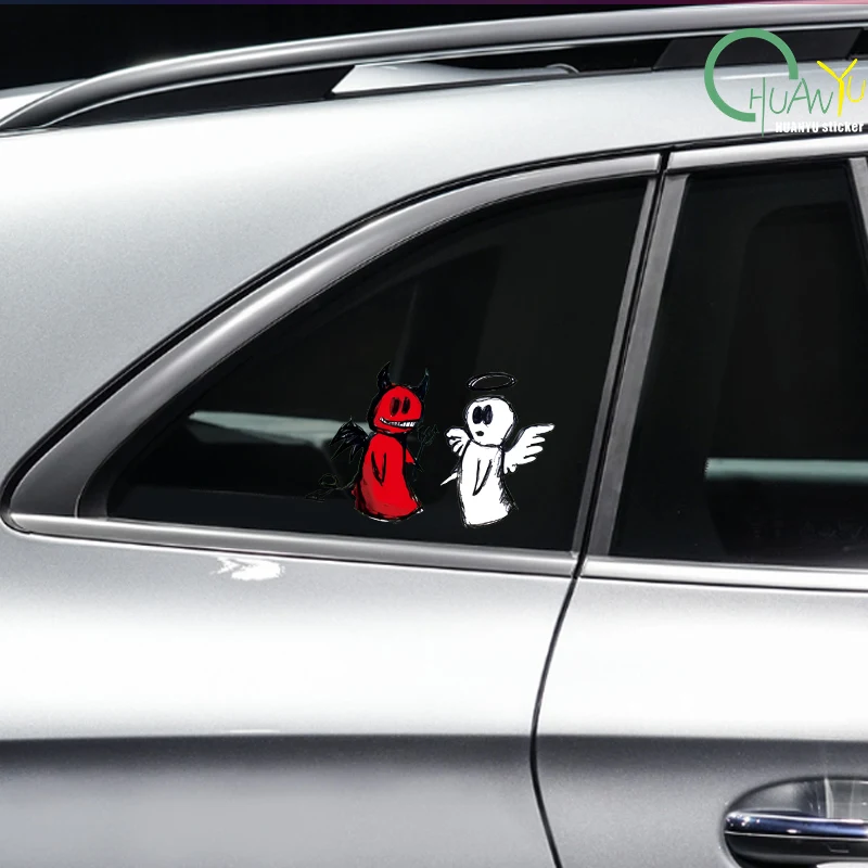 Cartoon Hand-Drawn Angel and Demon Hollow Body Stickers for Cars Motorcycles Electric Vehicles Waterproof Design