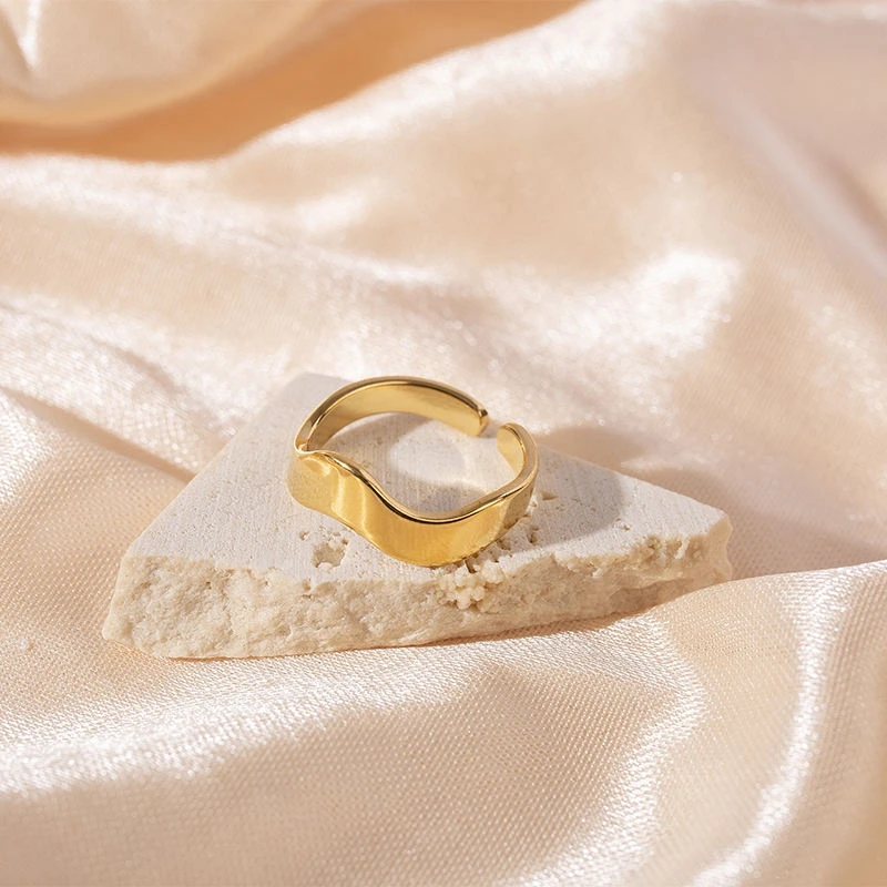Adjustable wave line shape high polished gold and silver ring 18k gold-plated stainless steel ring