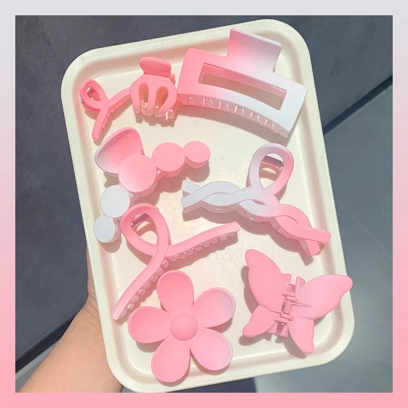 Sweet 8PCS/Set Large Shark Clip Geometric Girl Hair Clip Fashion High Quality Matte Hair Claws For Women