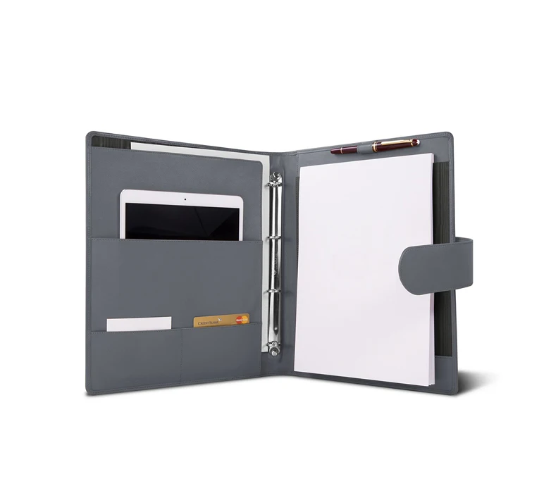 Custom A4 Padfolio Genuine Leather Executive Portfolio Folder with Rind Binder