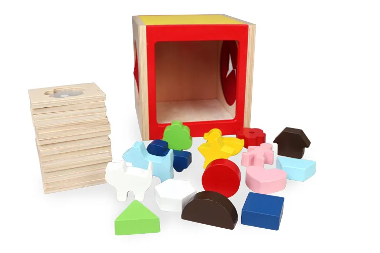 New Montessori Blind Box Geometric Wood Shape Sorter Toy Kids Toy Touch Guessing Wooden Toys For Babies